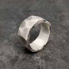 Faces Ring in Oxidized Silver