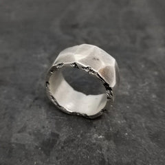 Faces Ring in Oxidized Silver