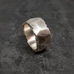 Faces Ring in Oxidized Silver