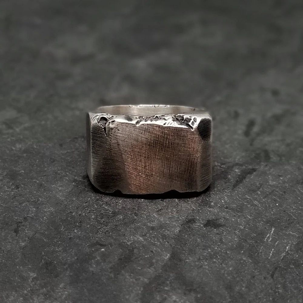 Block Chip Signet in Distressed Silver