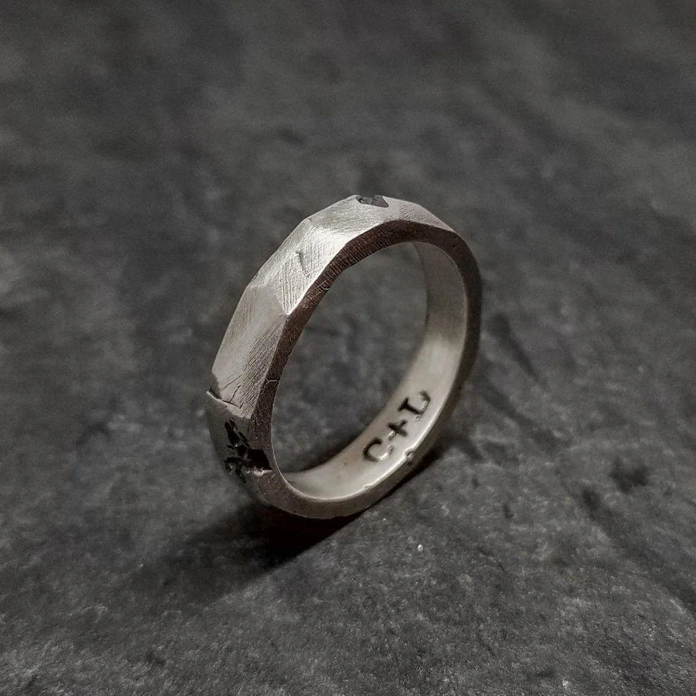 Faces Stacker Ring in Oxidized Silver