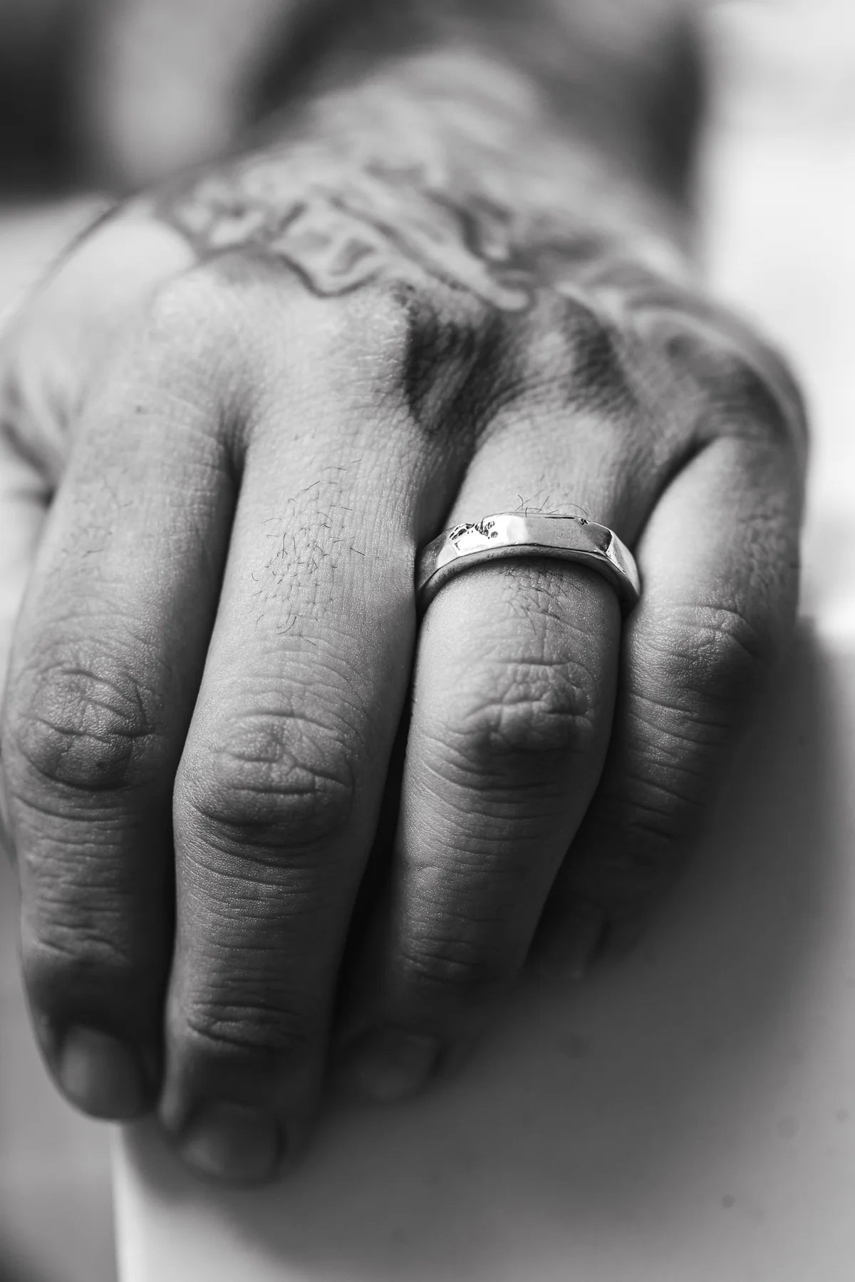 Faces Stacker Ring in Oxidized Silver