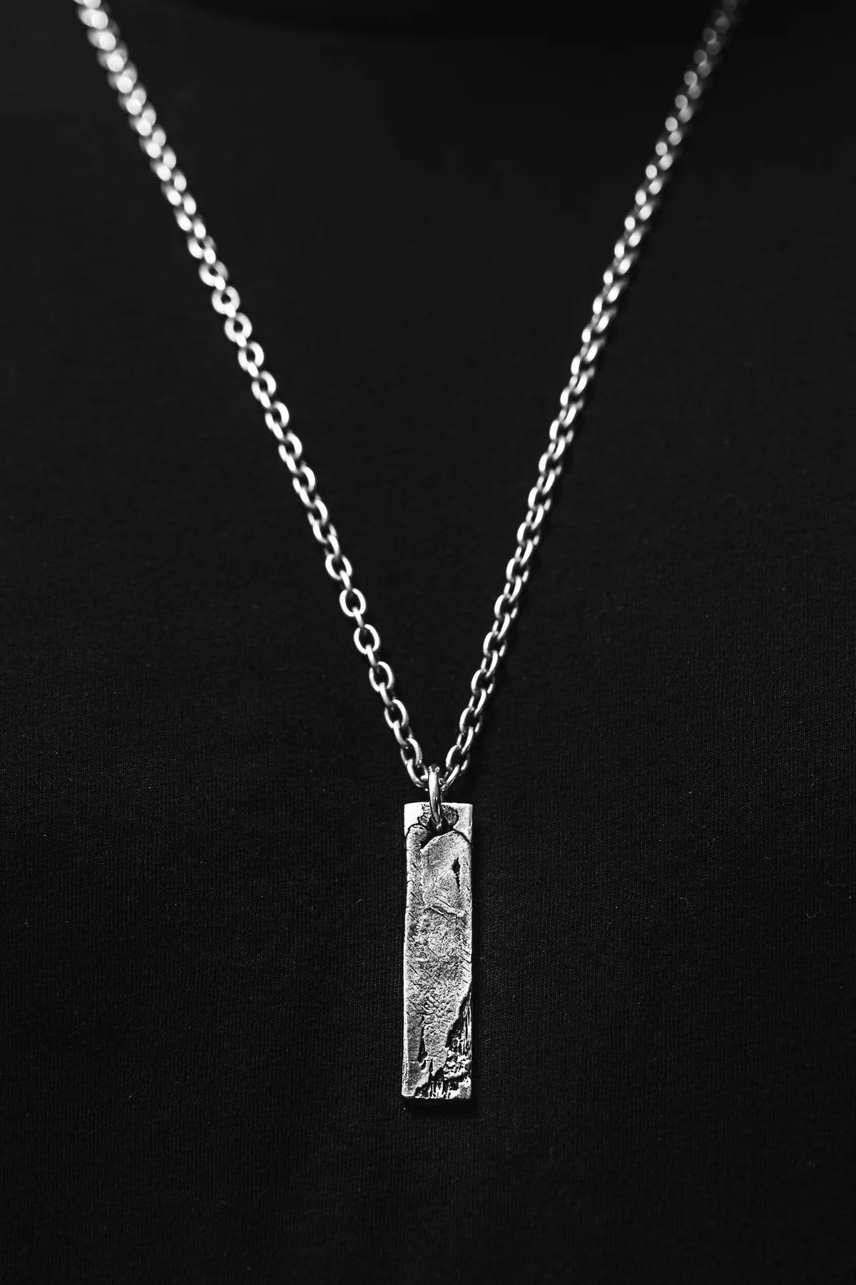 Weathered Silver Bar with Silver Chain