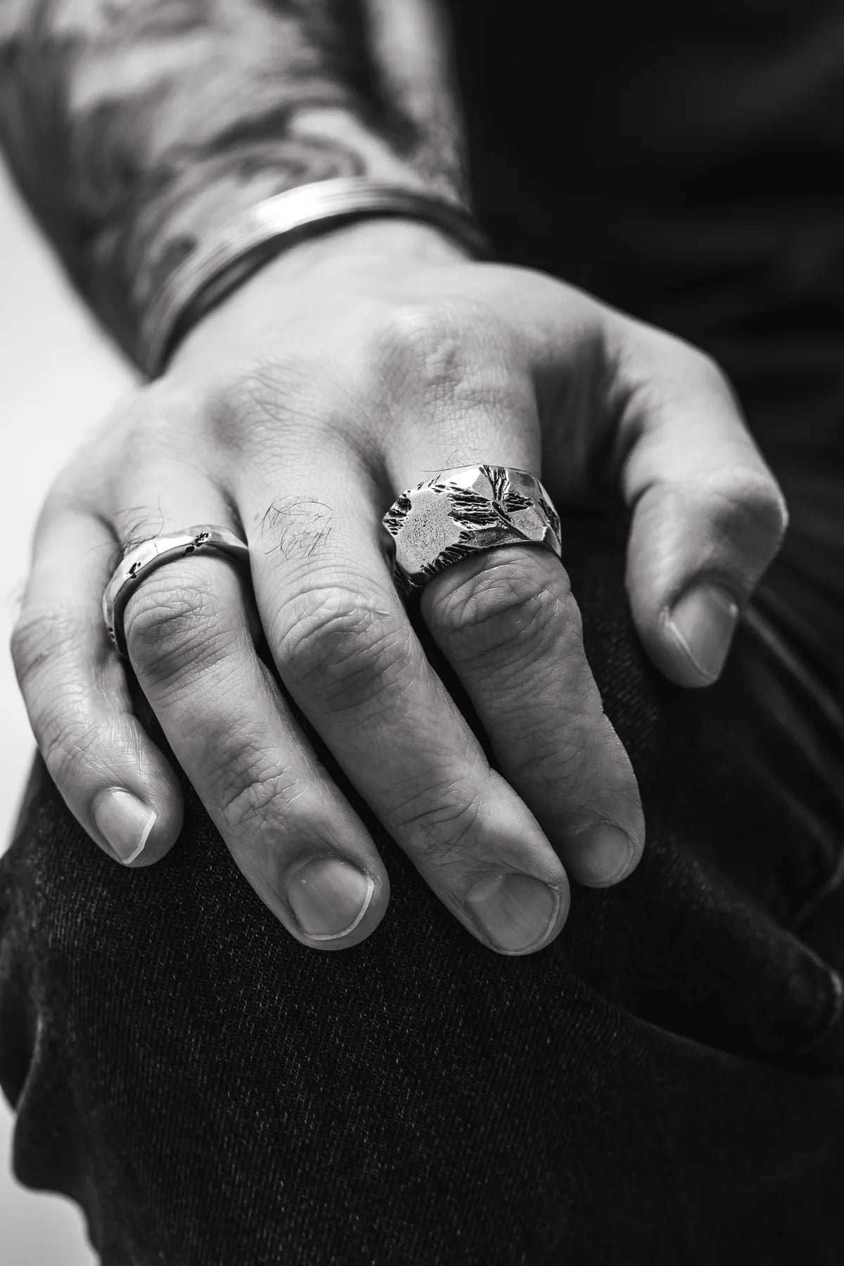 Faces Stacker Ring in Oxidized Silver