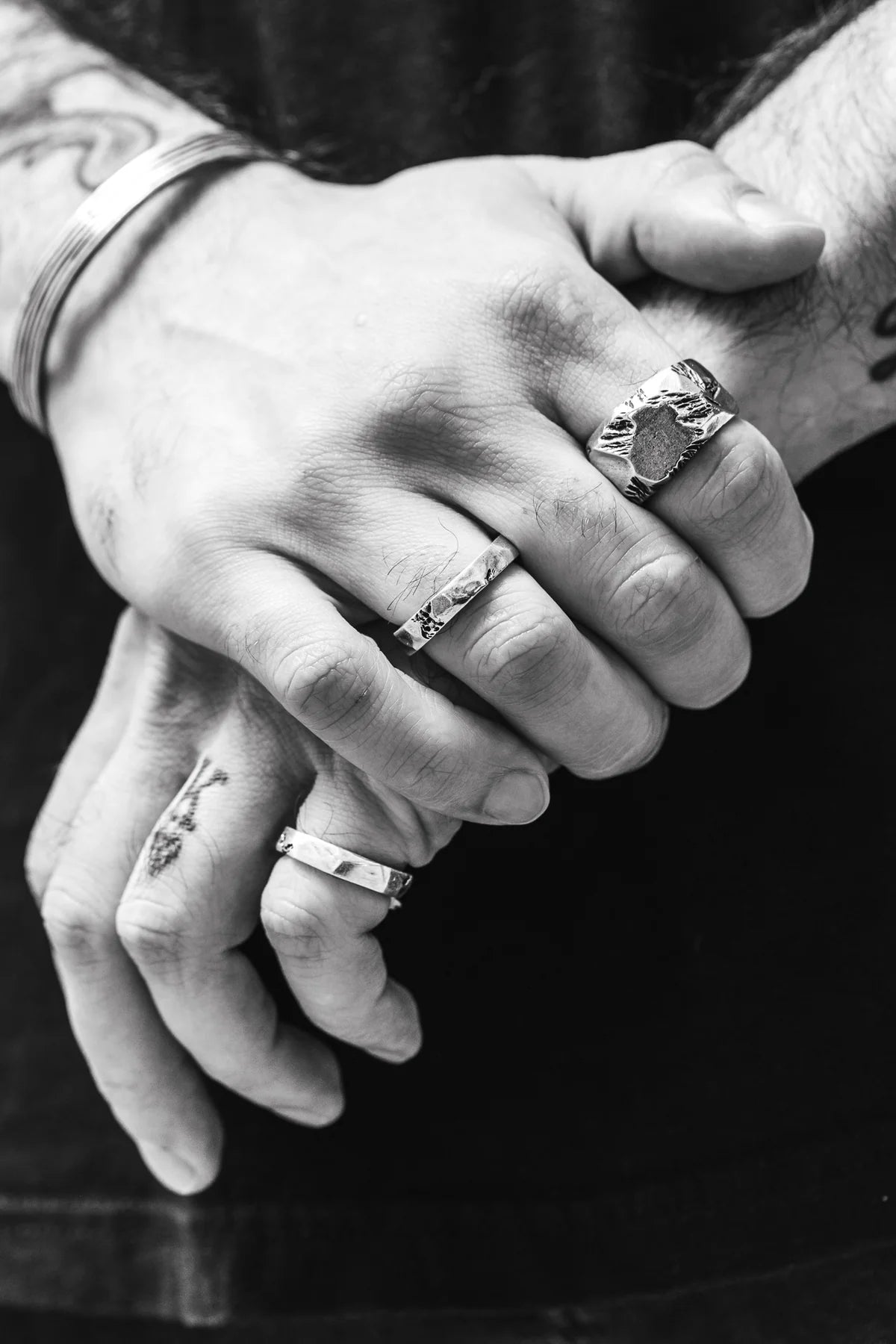 Faces Stacker Ring in Oxidized Silver